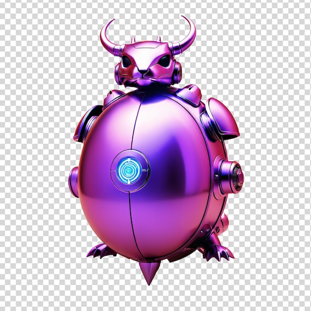 PSD 3d render of a purple robot isolated on a transparent background