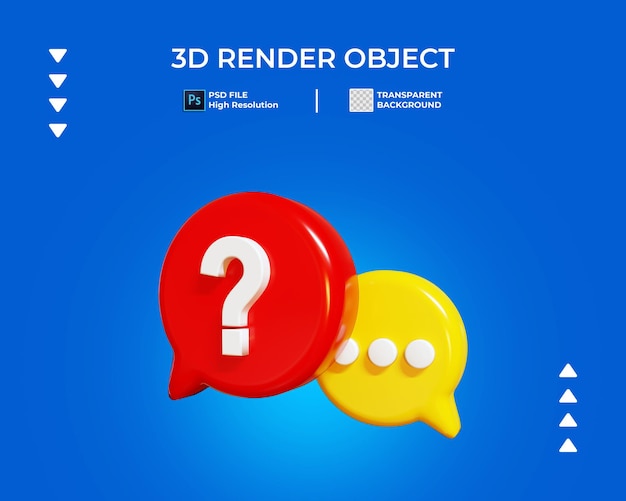 PSD 3d render of question chat icon isolated