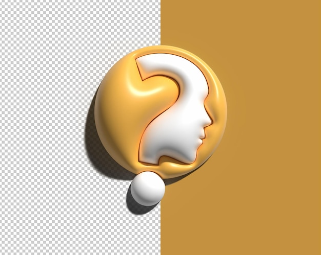 PSD 3d render question mark with human face icon transparent psd file.