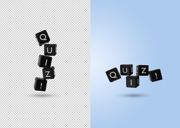 3d render of quiz word with dice shape illustration concept for testing skills and knowledge