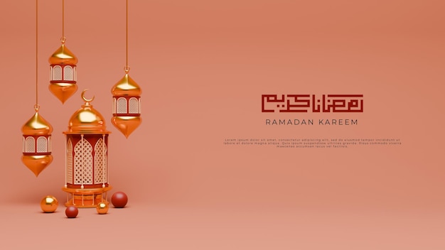 PSD 3d render ramadan background with lantern and islamic ornaments for banner template