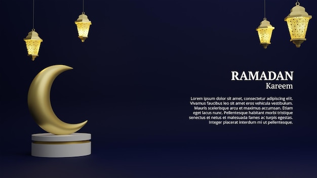 3D Render Ramadan Gold Banner