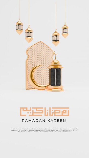 PSD 3d render ramadan kareem sfondio con ornamenti islamici per il modello di storia dei social media