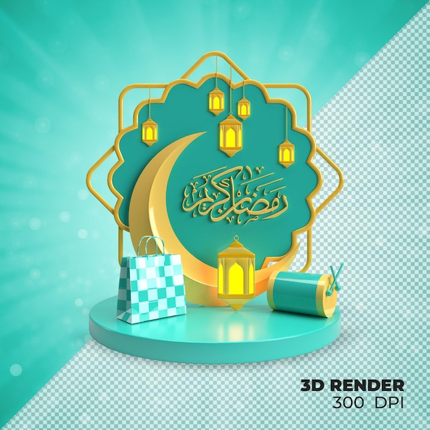 3d render ramadan kareem label post template
