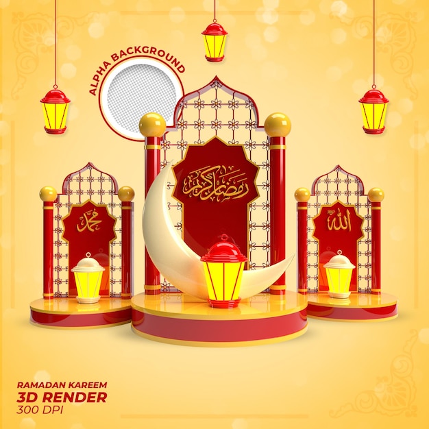 3d render ramadan kareem post labelsjabloon