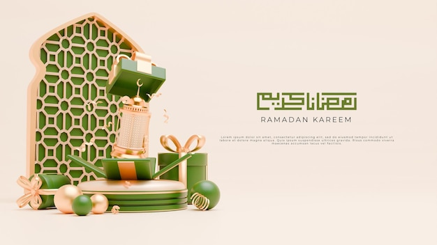 3D Render Ramadan Tło z islamskimi ozdobami dla szablonu baneru