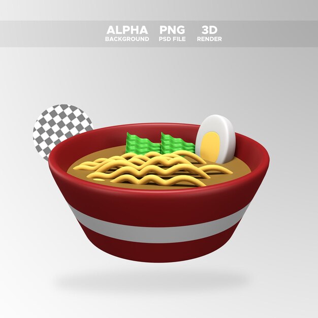 Rendering 3d ramen spaghetti istantanei con icona uovo per l'illustrazione del design