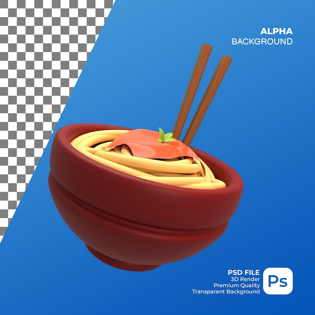 3d render ramen noodle met chopstick