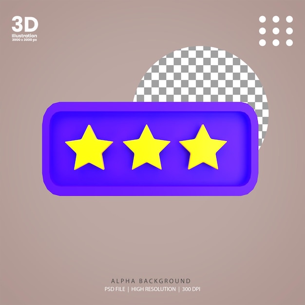 3d render rating trhee stars illustration