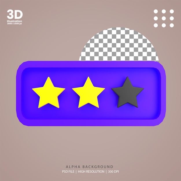 3d render rating two stars illustration