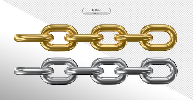 PSD 3d render realistic chain in chrome and gold on transparent background