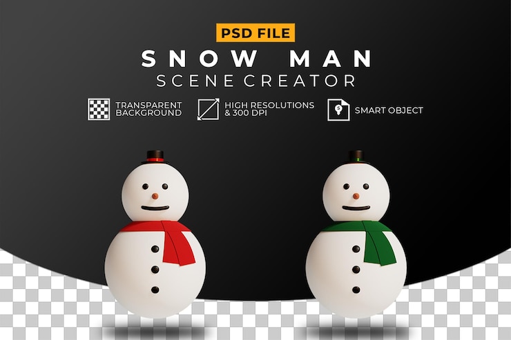 PSD 3d render realistic of christmas snowman, transparent background