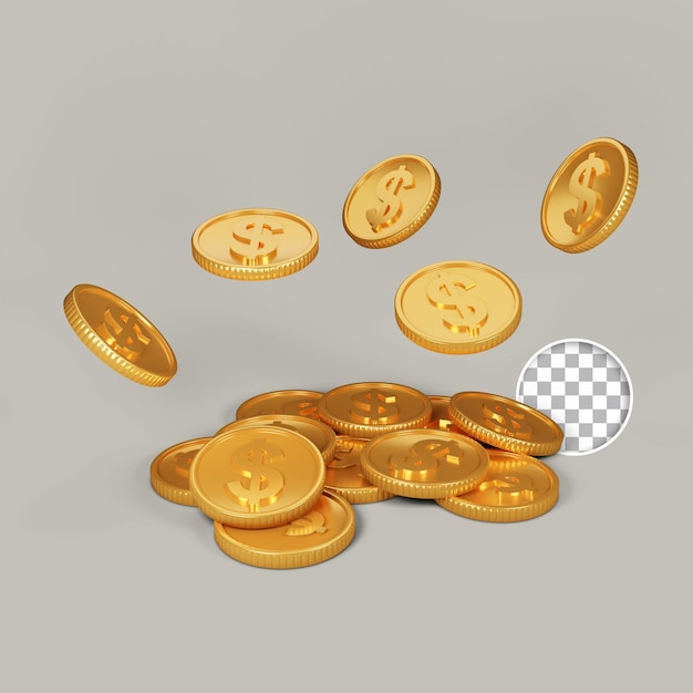 3d render realistic falling down gold coin