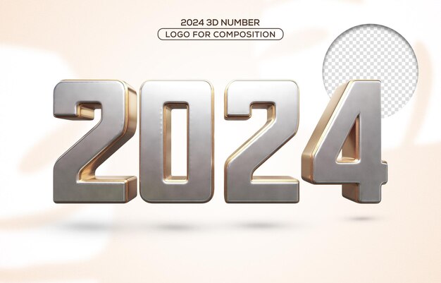 3d-рендеринг реалистичной золотой марки или логотипа нового года номер 2024 для композиции