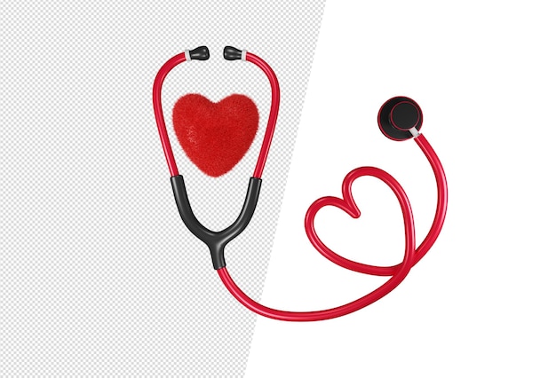 PSD 3d render realistic medical stethoscope in a heart shape