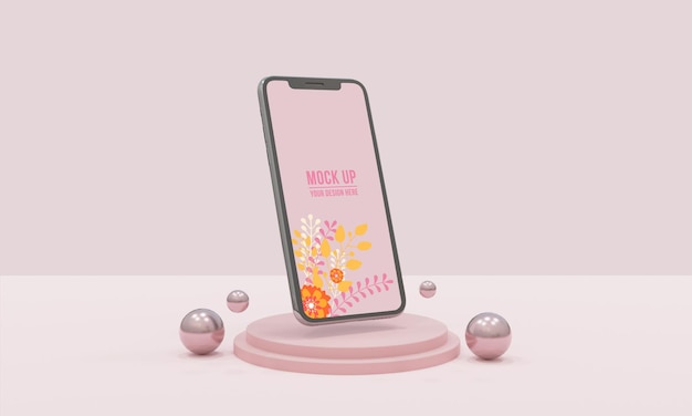 3d render realistic smartphone mockup pink