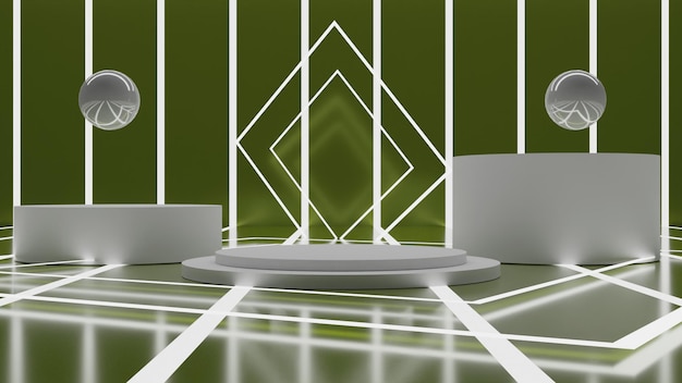 PSD 3d render realistic white podium on green background