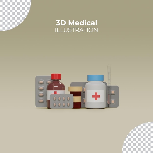 3d render realistyczny sprzęt medyczny z lekami