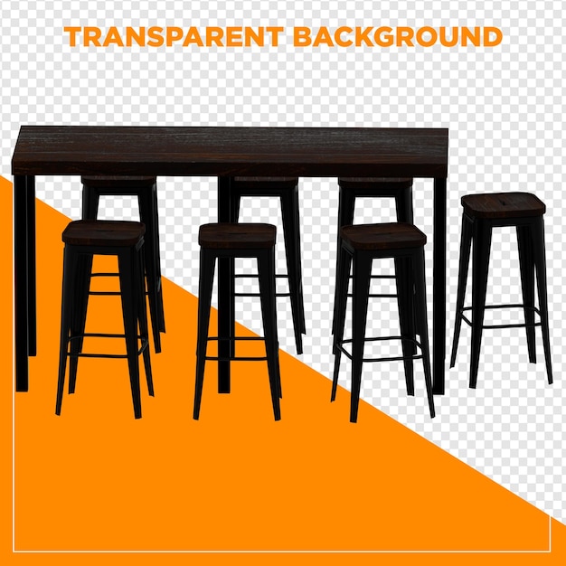 3d render rectangular table with chairs with transparent background