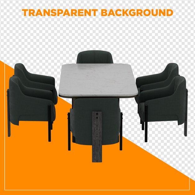 3d render rectangular table with chairs with transparent background