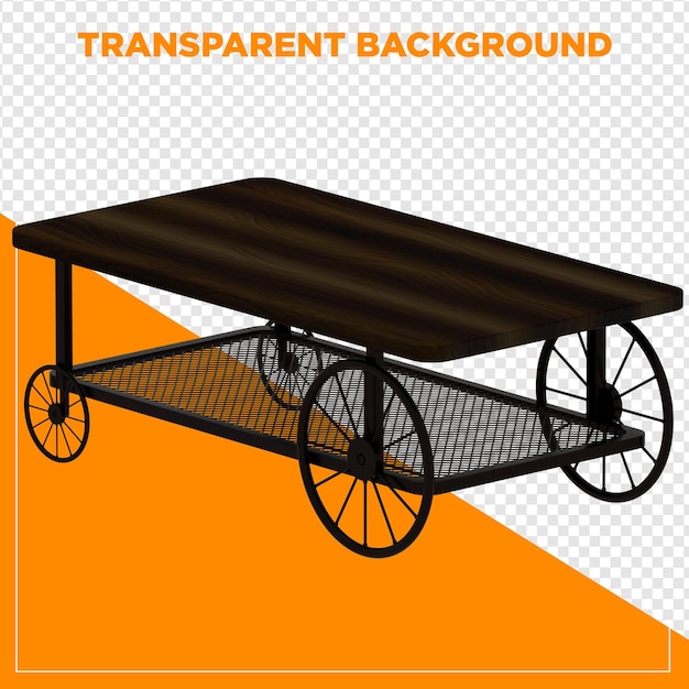 3d render rectangular table with transparent background