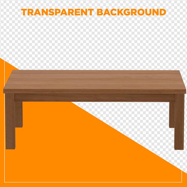 3d render rectangular table with transparent background