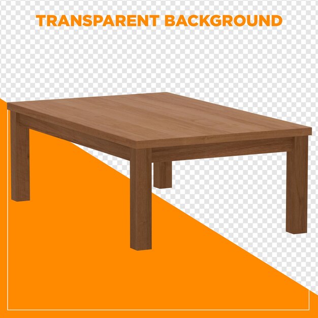 3d render rectangular table with transparent background
