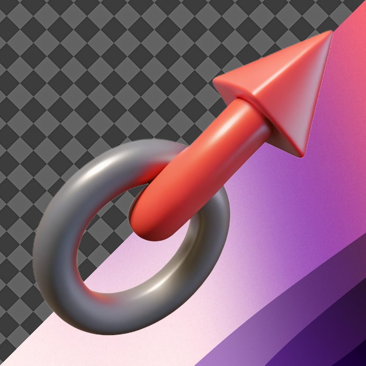 PSD 3d render red arrow linked ring abstract