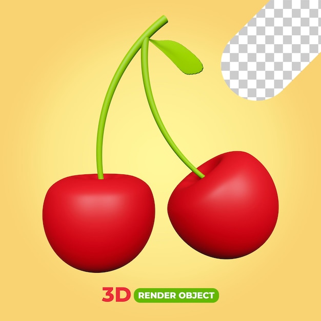 PSD 3d render of red cherry