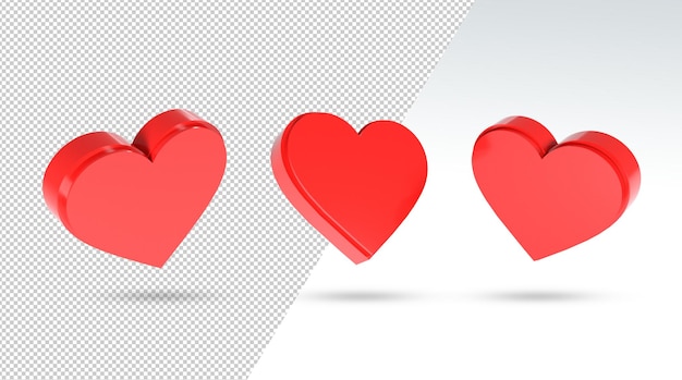 PSD rendering 3d a forma di cuore di colore rosso amore