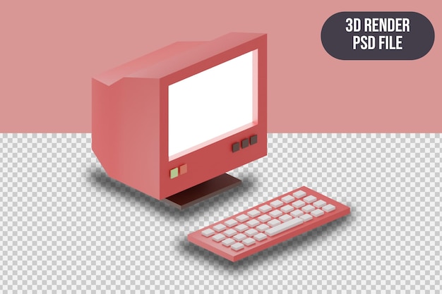 PSD 3d render red computer