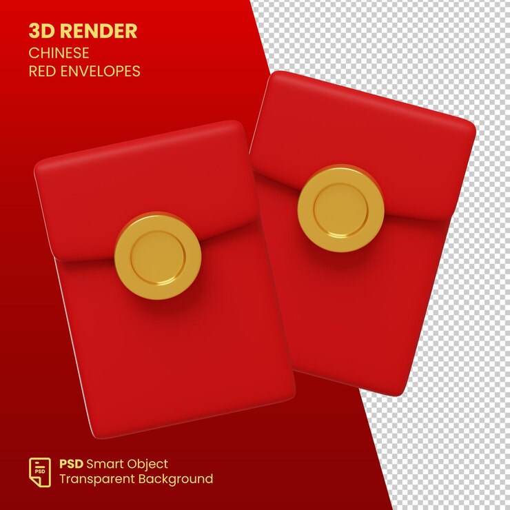 PSD 3d render red envelope chinese new year