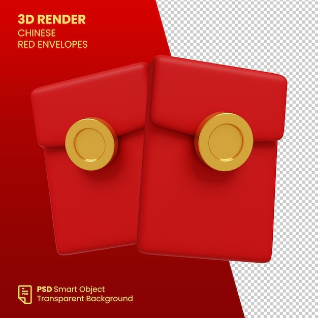 3d render красный конверт китайский новый год