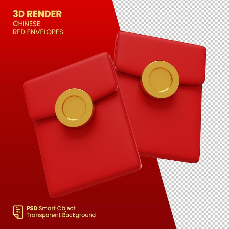 PSD 3d render red envelope chinese new year
