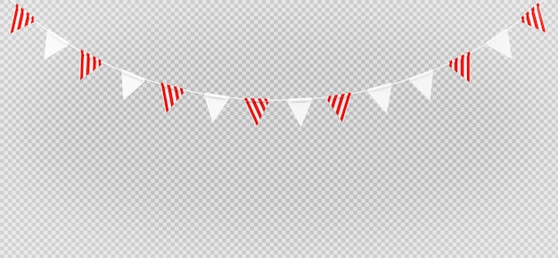 3d render of red flag garland with confetti flying