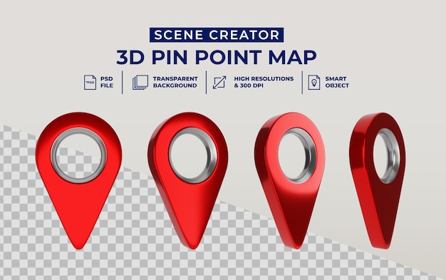 3d визуализация красный значок указателя карты изолированный создатель сцены