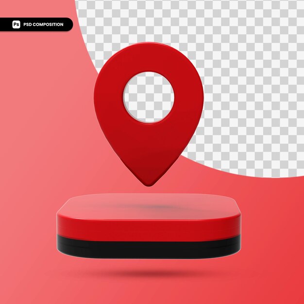 3d render red map pointer icon isolated