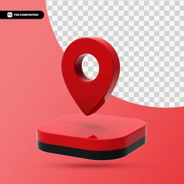 3d render red map pointer icon isolated