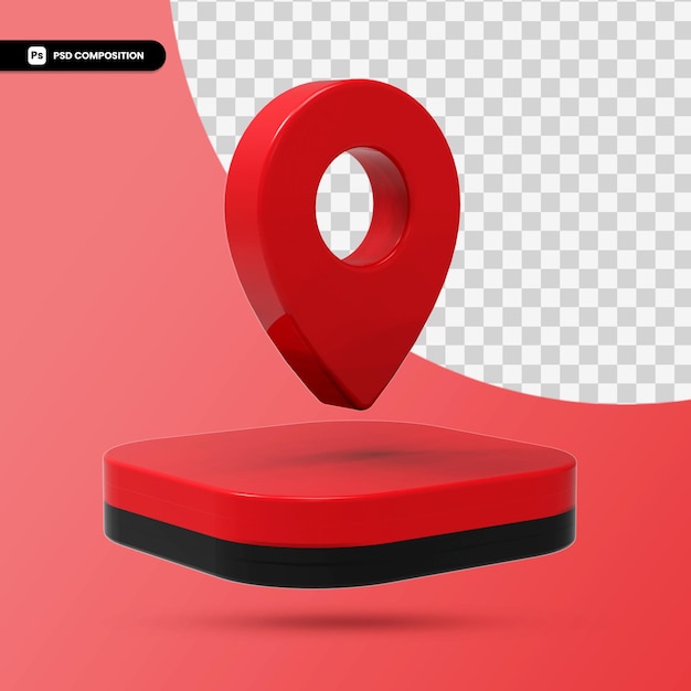 3d render red map pointer icon isolated