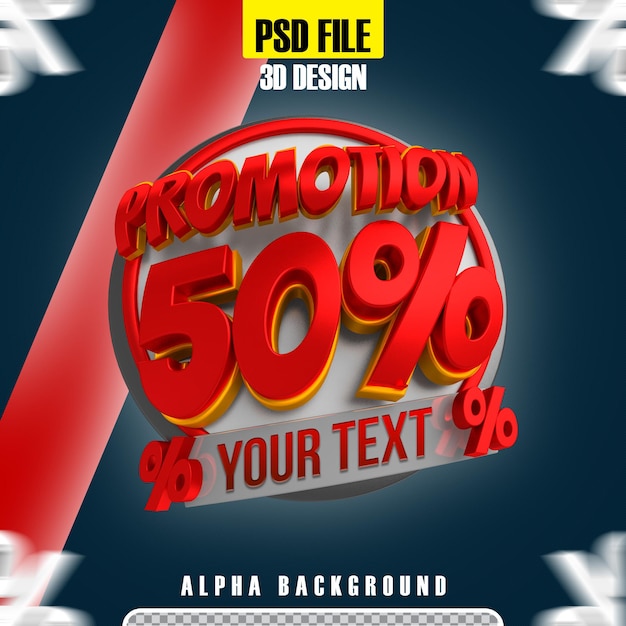 PSD 3d render red promotion 50