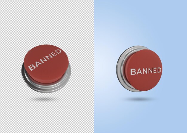 3d render of red push button with banned writing for prohibition illustration concept