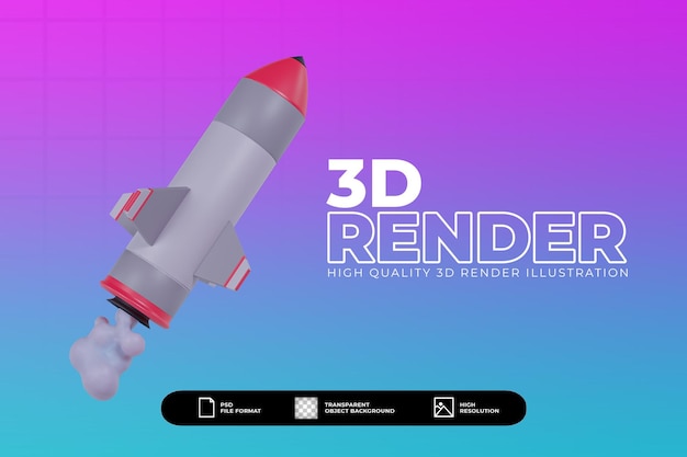 3d render red rocket launch illustration