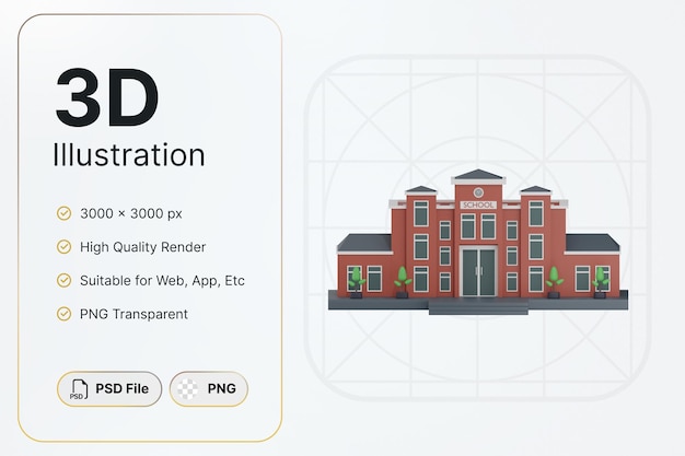 PSD 3d визуализация красной школы здания центра вид концепции современный дизайн