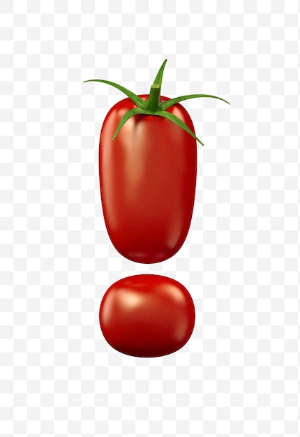 Rendering 3d del simbolo di cibo isolato punto esclamativo rosso pomodoro dell'alfabeto
