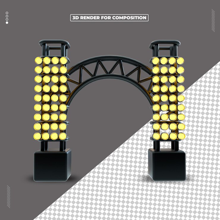 PSD 3d render reflector light structure yellow
