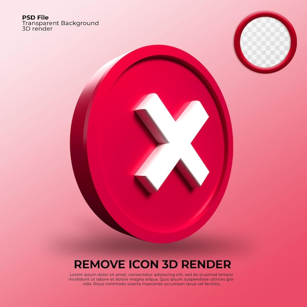 3D render remove icon red color