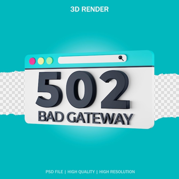 3d render response 502 bad gateway with transparent background