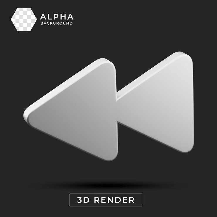 PSD 3d render rewind media player button icon