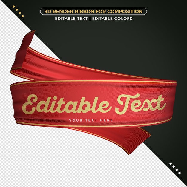 PSD 3d render ribbon with editable text for composition