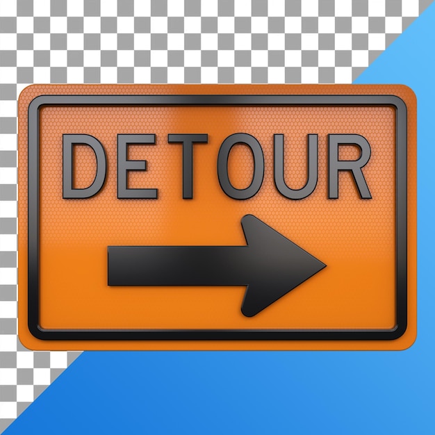 PSD 3d render of road traffic sign detour with transparent background